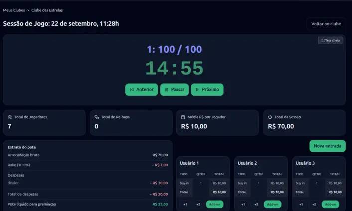 Fluxo de buy-in, rebuys e add-on